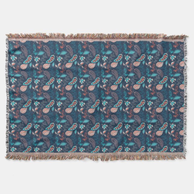 Boho Navy Rost Federstamm abstrakt Print Decke (Vorderseite)