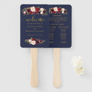 Boho Navy und Gold Floral Wedding Program Fans Fächer