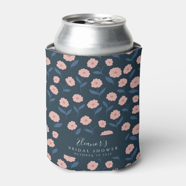 Boho Navy und Pink Floral Custom Brautparty Dosenkühler (Kanne Vorderseite)