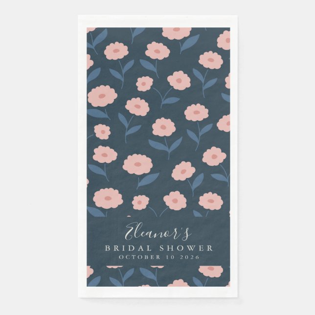 Boho Navy und Pink Floral Pattern Brautparty Serviette (Vorderseite)