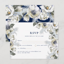 BOHO Navy White Floral Pampas Grass Wedding Postkarte