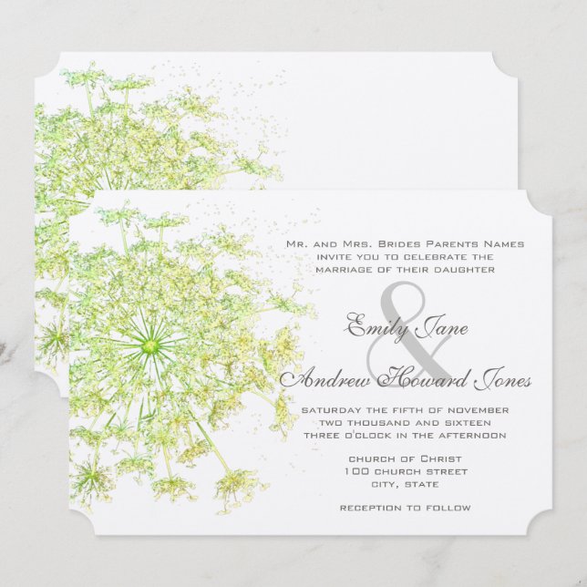 Boho Neo Mint Green Queen Anne's Lace Wedding Einladung (Vorne/Hinten)