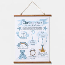 BOHO Neuborn Birth Stats Baby Boy Blue Custom