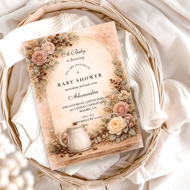 Boho Neutral A Baby Is Brewing Shower Einladung (Von Creator hochgeladen)