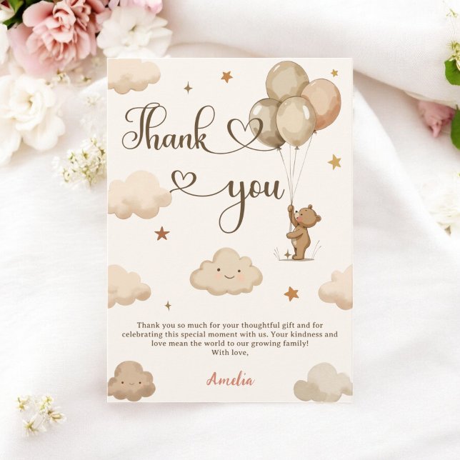 Boho Neutral Bearly Wait Teddy Bear Baby Dusche Dankeskarte (Boho Neutral Bearly Wait Teddy Bear Baby Shower Thank You Card)