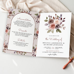 Boho-Neutral-Erdige-Taupe-Blumen-QR-Code-Hochzeit Einladung