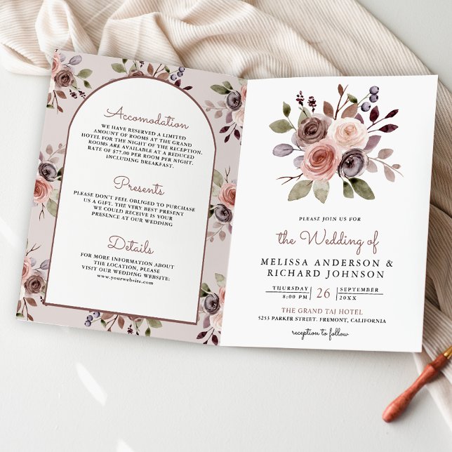 Boho-Neutral-Erdige-Taupe-Blumen-QR-Code-Hochzeit Einladung (Von Creator hochgeladen)
