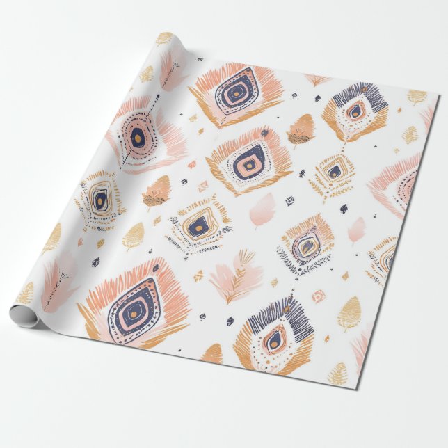 Boho Neutral Feather Geschenkpapier (Ungerollt)