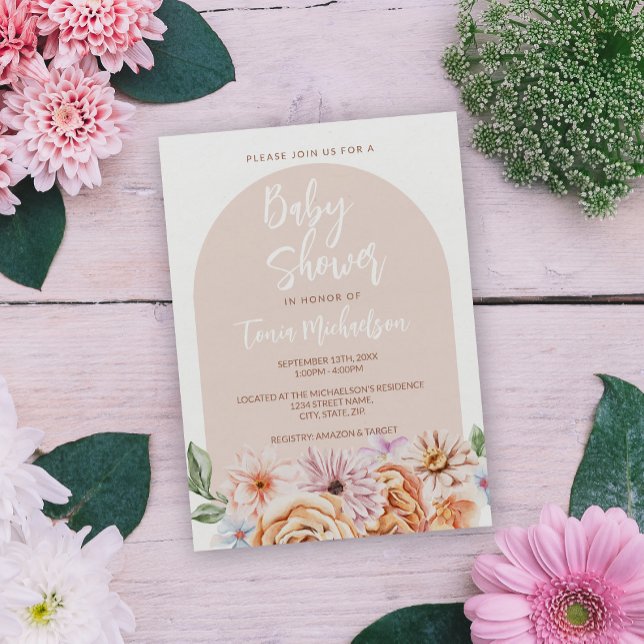 Boho Neutral Floral Baby Shower Einladung (Von Creator hochgeladen)