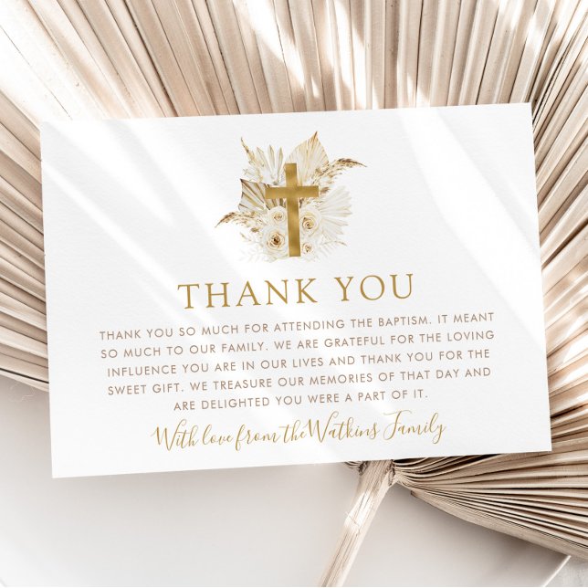 Boho Neutral Floral Baptême Carte de remerciements (Boho Neutral Floral Baptism Thank You Card - MATCHING ITEMS AVAILABLE)