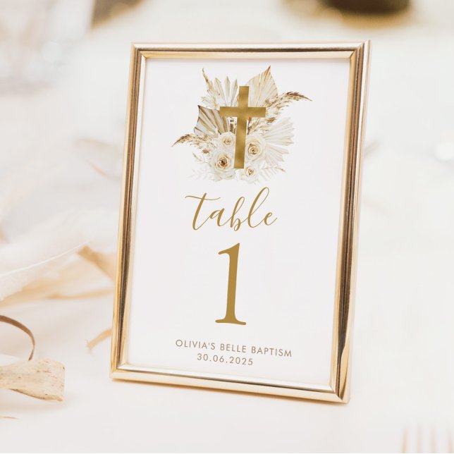 Boho Neutral Floral Taufen Tischnummern (Boho Neutral Baptism Table Numbers | PLEASE EDIT EACH NUMBER NEEDED FOR FRONT AND BACK OF DESIGN)