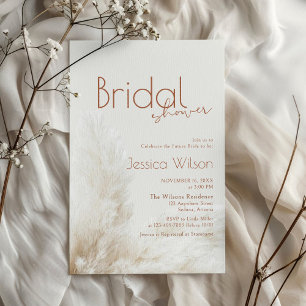 Boho Neutral Fluffy Pampas Grass Brautparty Einladung