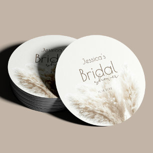 Boho Neutral Fluffy Pampas Grass Brautparty Runder Pappuntersetzer
