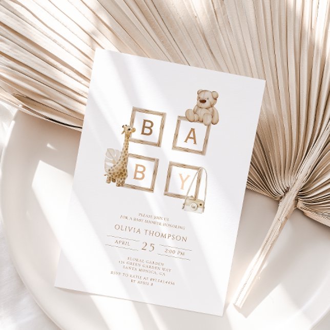 Boho Neutral Holzblock Buchstaben Babydusche Einladung (Von Creator hochgeladen)