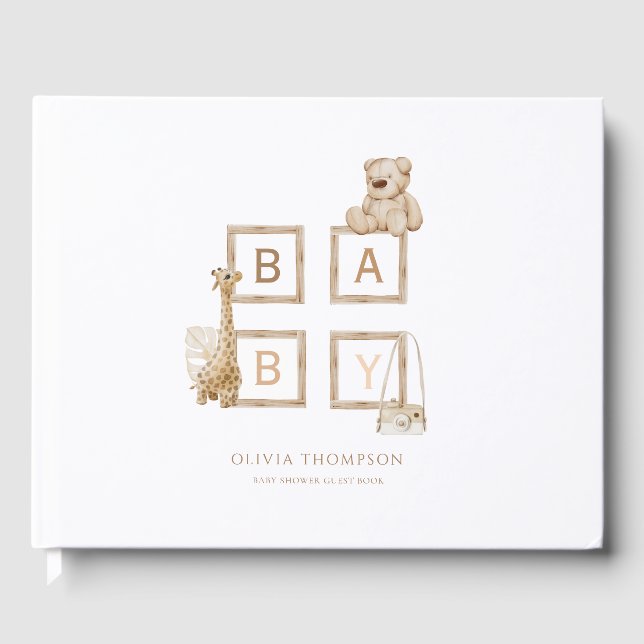 Boho Neutral-Holzblockbuchstaben Gästebuch (Vorderseite)