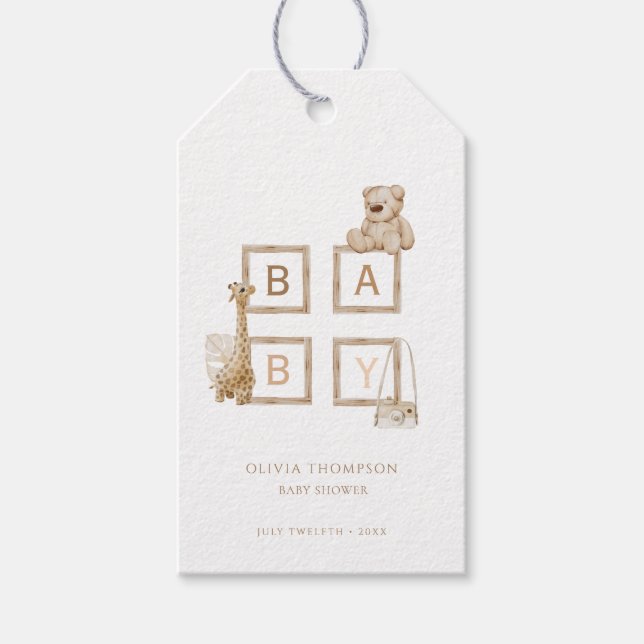 Boho Neutral-Holzblockbuchstaben Geschenkanhänger (Vorderseite)