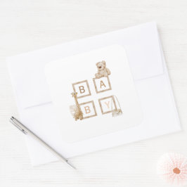 Boho Neutral-Holzblockbuchstaben Quadratischer Aufkleber