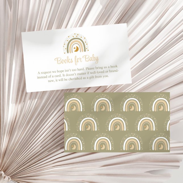 Boho Neutral Rainbow Books für Baby Enclosure Card Begleitkarte (Boho Neutral Rainbow Books for Baby Enclosure Card on a sunny white dry palm leaf.)