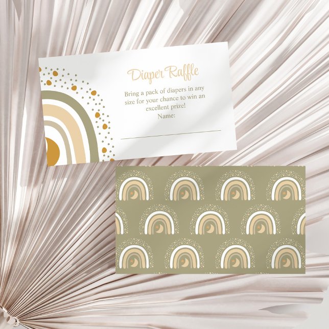 Boho Neutral Rainbow Diaper Raffle Enclosure Card Begleitkarte (Boho Neutral Rainbow Diaper Raffle Enclosure Card on a white dry palm leaf.)