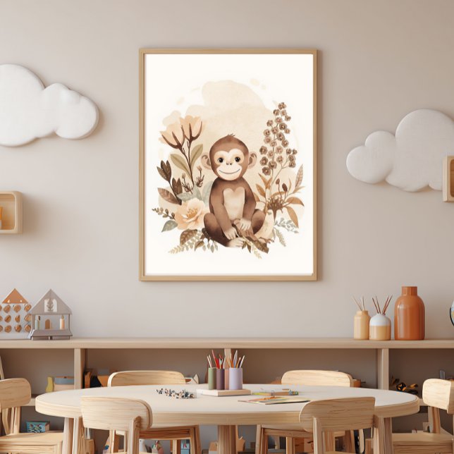 Boho Neutral  Safari Monkey Kids Nursery Art  Poster (Von Creator hochgeladen)