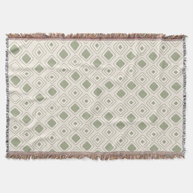 Boho Neutral Sage Tribal Geometrisches Aztec Muste Decke (Vorderseite)