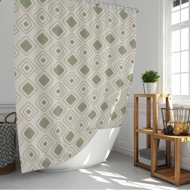 Boho Neutral Sage Tribal Geometrisches Aztec Muste Duschvorhang (Boho Neutral Sage Tribal Geometric Aztec Pattern Shower Curtain)