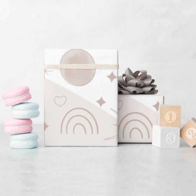 Boho Neutral Space Doodles Ästhetisches Design Geschenkpapier (Babyparty)
