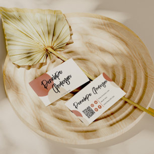 Boho Neutral Terracotta Moderne QR Code Trendy Visitenkarte