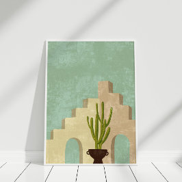 Boho Neutral und Aquamarine Abstrakte Illustration Poster