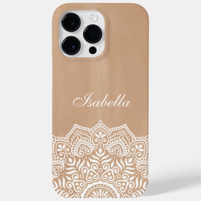 Boho Neutral und White Mandala Individuelle Name Case-Mate iPhone 14 Pro Max Hülle (Rückseite)