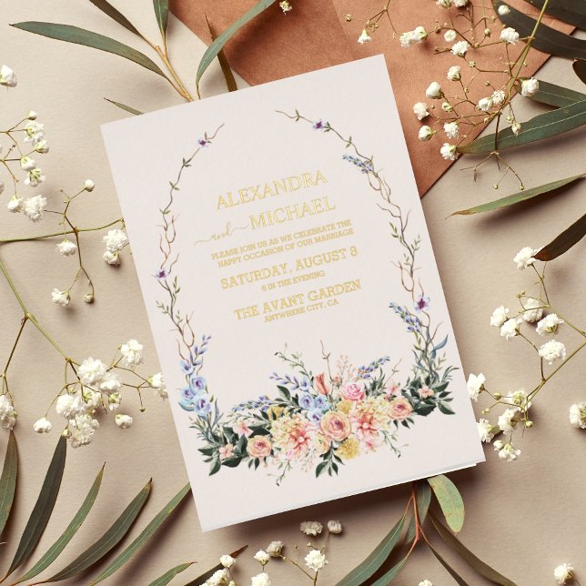 Boho Neutral Wasserfarbe Wildblume Hochzeitsfolie Folieneinladung (Von Creator hochgeladen)