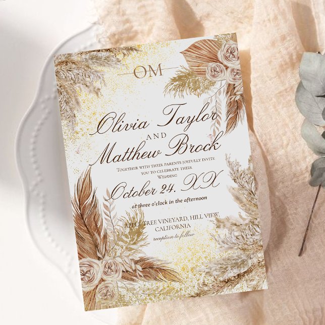 Boho Neutral Watercolor Pampas Grass Wedding Einladung (Von Creator hochgeladen)