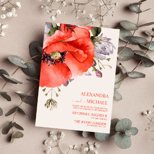 Boho Neutral Watercolor-Poppies Hochzeit Einladung
