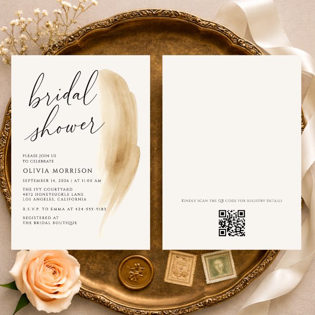 Boho Neutral Watercolor QR Code Bridal Shower Einladung (Von Creator hochgeladen)