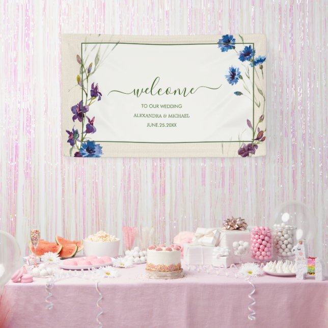 Boho Neutral White Watercolor Wildblume Hochzeit Banner (Party)
