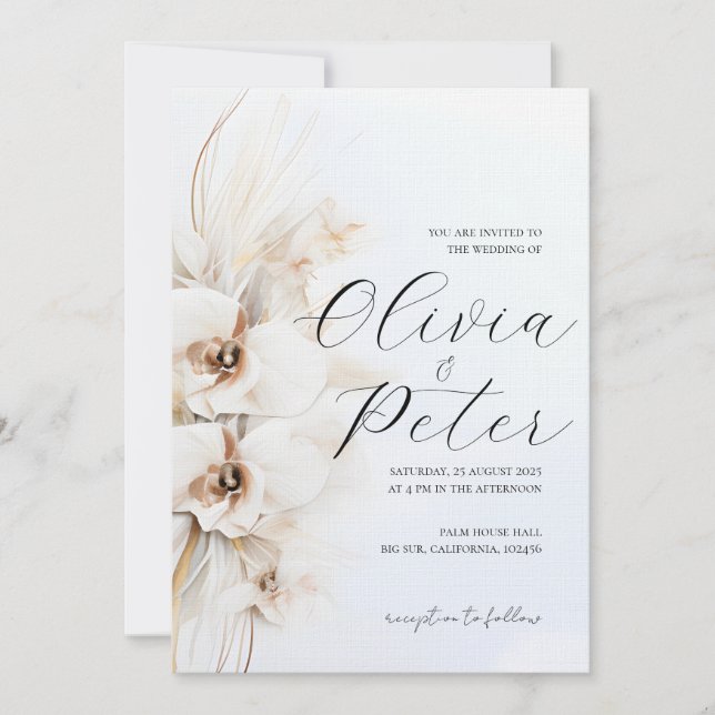 Boho-neutrale Hochzeit mit Blumen Einladung (Vorderseite)