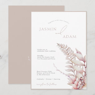 Boho-Neutrale Hochzeit mit sanften rosa floralen E Einladung