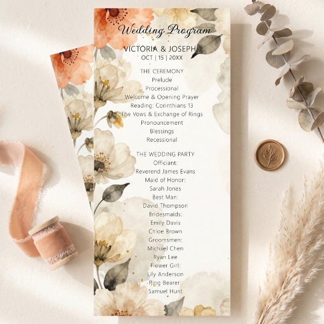 Boho-Neutrale-Pfirsich-Aquarell-Blumenhochzeit Programm (Von Creator hochgeladen)