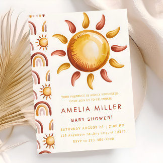Boho Neutrale Regenbogen-Babyparty Einladung