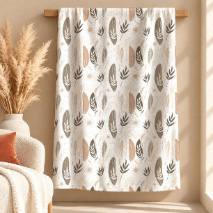 Boho neutrales braunes elfenbein beige Blätter Dec Fleecedecke