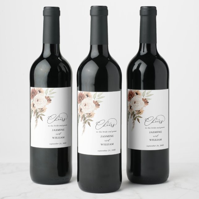 Boho Neutre Rustique Floral Vin Étiquette 2 (Bouteilles)