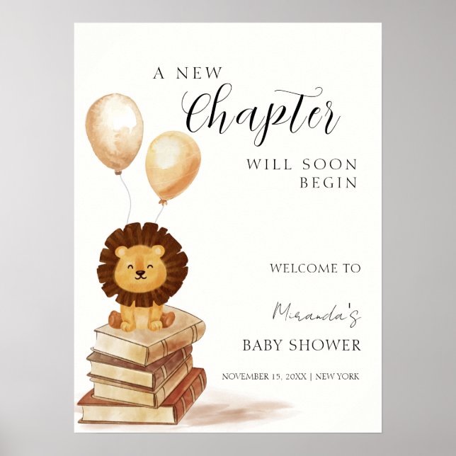 Boho New Chapter Lion Balloon Baby Dusche Willkomm Poster (Vorne)