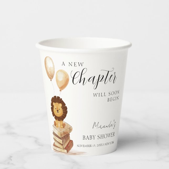 Boho New Chapter Wild Lion Balloon Baby Shower Pappbecher (Vorderseite)