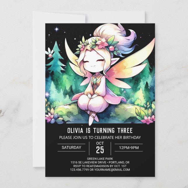 Boho Niedlich Fairy Birthday Einladung (Vorderseite)