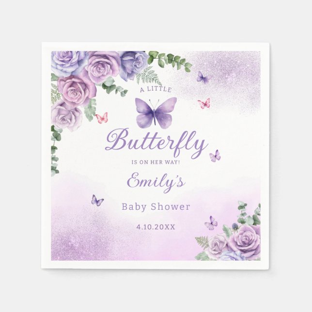 Boho niedlich Floral Lila Butterfly Girl Dusche Serviette (Vorderseite)