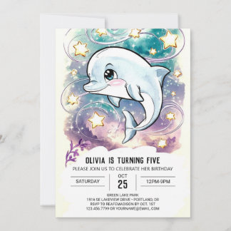 Boho Niedlich Kids'Dolphin Geburtstag Einladung
