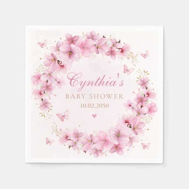 Boho Niedlich Pink Aquarell Floral Girl Babydusche Serviette (Vorderseite)