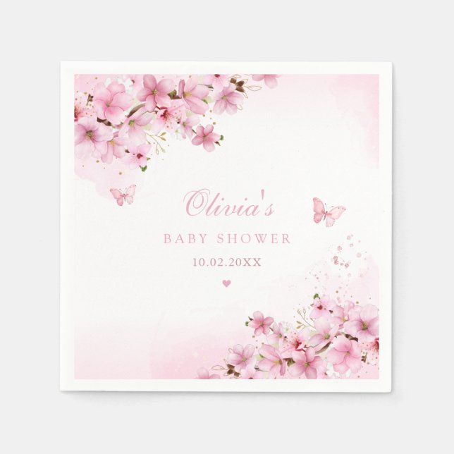 Boho Niedlich Pink Floral Butterfly Girl Babydusch Serviette (Vorderseite)