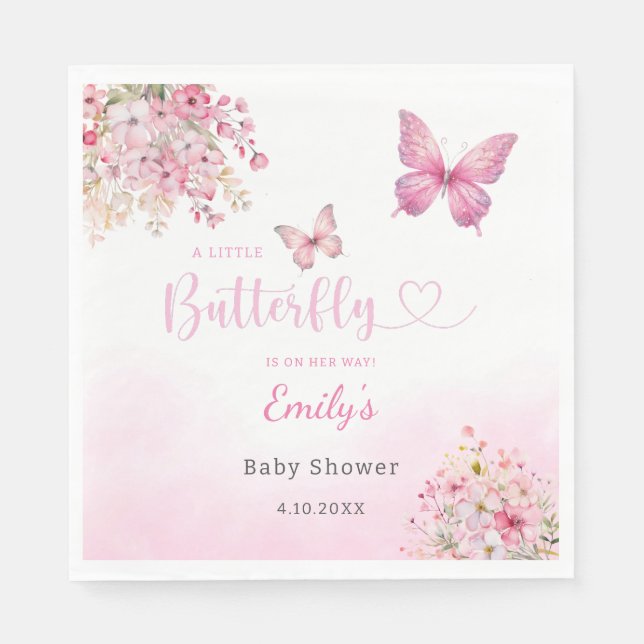 Boho Niedlich Pink Floral Butterfly Girl Babydusch Serviette (Vorderseite)