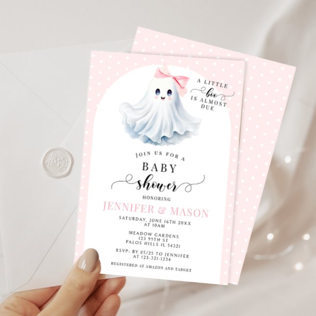 Boho Niedlich Pink Little Boo Bow Baby Girl Dusche Einladung (Von Creator hochgeladen)